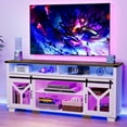 thumbnail image 3 of Farmhouse TV Stand for 75" TVs with LED Lights & Sliding Barn Doors, Entertainment Center Media Console Adjustable Shelves Storage Cabinet, 3 of 9