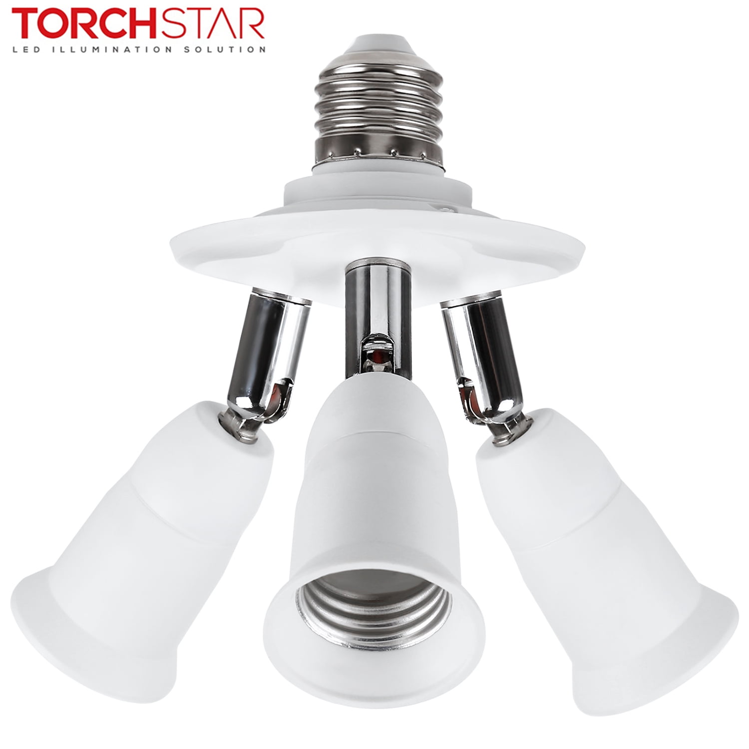 TORCHSTAR 3-in-1 Light Socket Splitter, E26 E27 Adapter Converter Standard LED Bulbs Holder, 360 Degrees Adjustable 180 Degree Bendable, Max Watt 180W, for Photography, Art Galleries Lighting