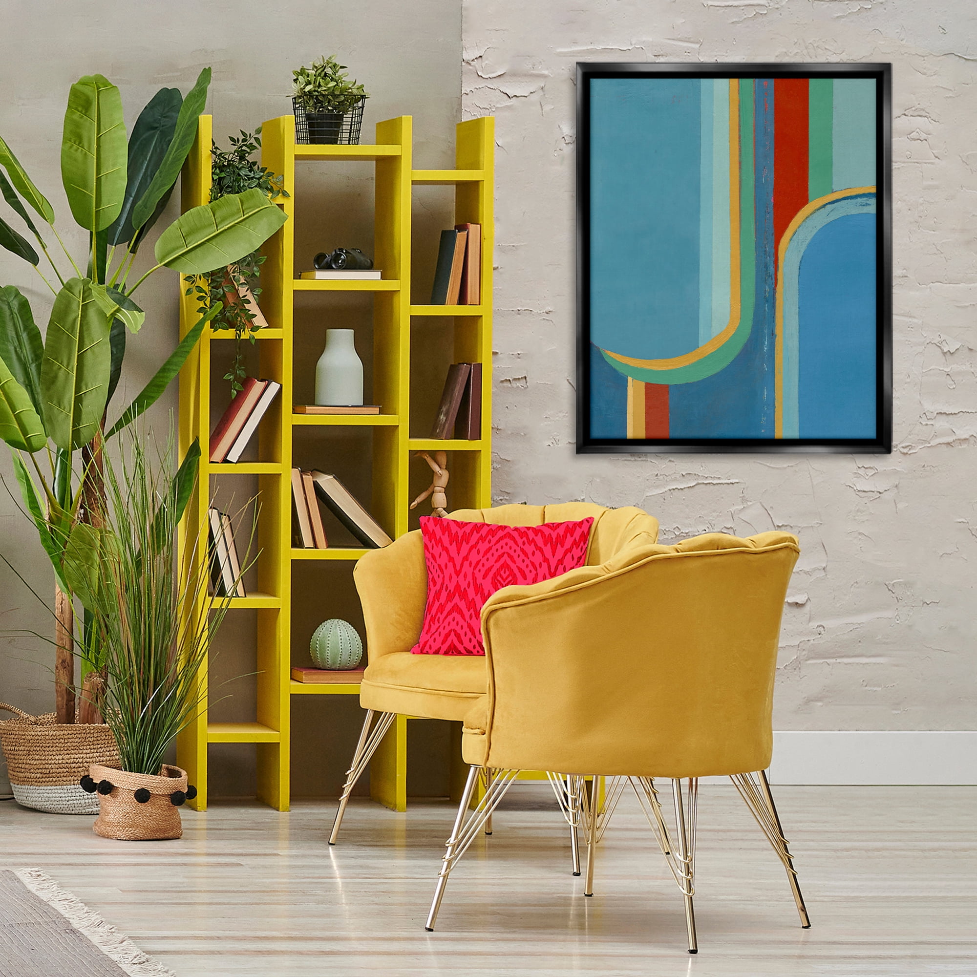 Stupell Industries Blue & Red Arches Abstract Painting Black Floater Framed Canvas Art Print Wall Art, 25 x 31