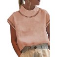 thumbnail image 5 of Joernso Stand Collar Short Sleeve Hollow Out Women T-shirt Summer Solid Color Loose Tee Top Streetwear, 5 of 8