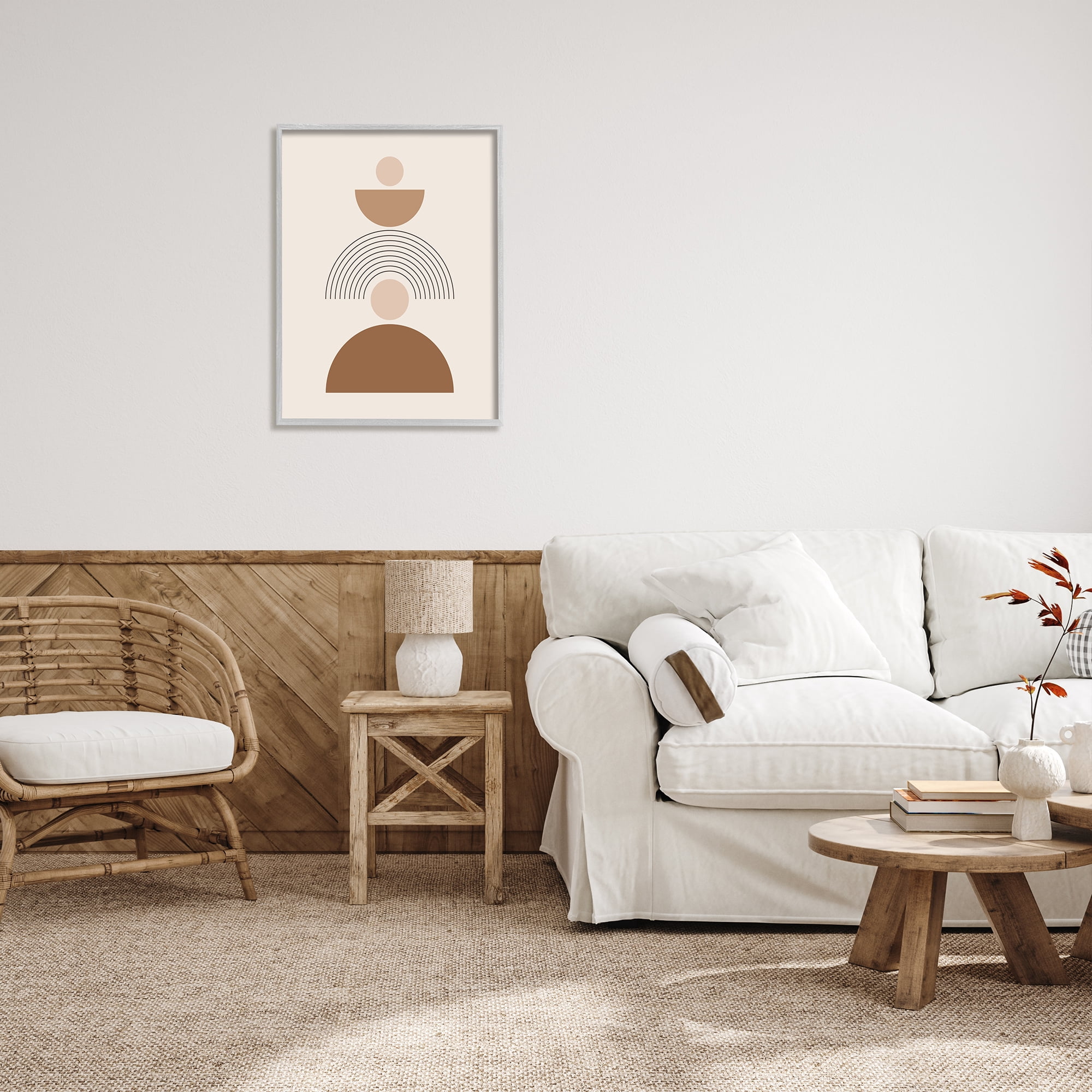 Stupell Industries Stacked Boho Shapes Abstract Painting Gray Framed Art Print Wall Art, 24 x 30