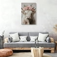 thumbnail image 2 of Highland Cow with Pink Floral Crown Canvas Wall Art, Whimsical Farmhouse Decor, Soft Pastel Animal Artwork for Bedroom, Ready to Hang, 2 of 5