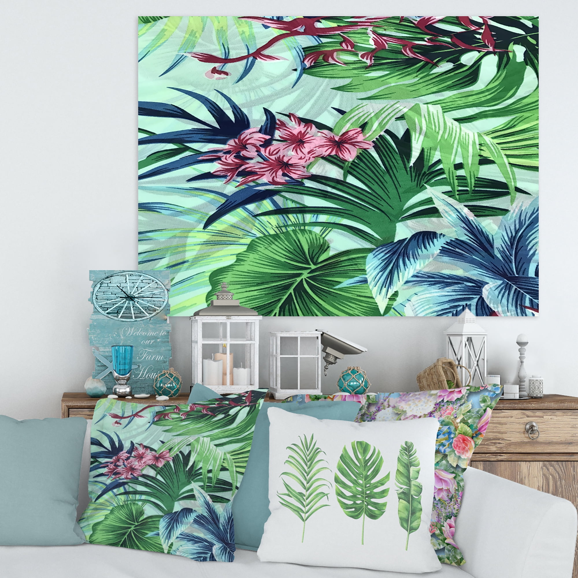 Designart ' VIntage Tropical Flowers VI ' Traditional Canvas Wall Art Print