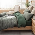 thumbnail image 3 of PURE ERA Jersey Knit Solid Duvet Cover Set 100% T-Shirt Cotton Ultra Soft 3Piece Bedding Set(Full Size, Green Stripe), 3 of 7