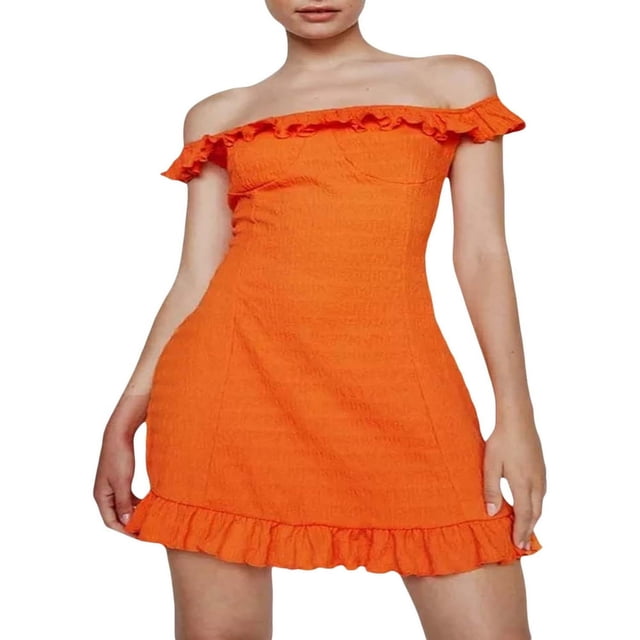 Robe Courte à Volants à Épaules Dénudées pour l'Été à la Plage