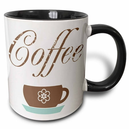 

3dRose Grunge Beige and Aqua Coffee Cup With The Word Coffee - Two Tone Black Mug 11oz (mug_211048_4)