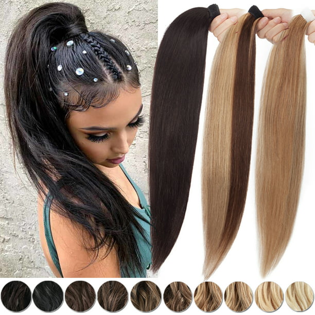 Benehair Ponytail 100% Remy Human Hair Extensions Clip In Wrap Around One  Piece Pony Tail Women Thick Highlight 