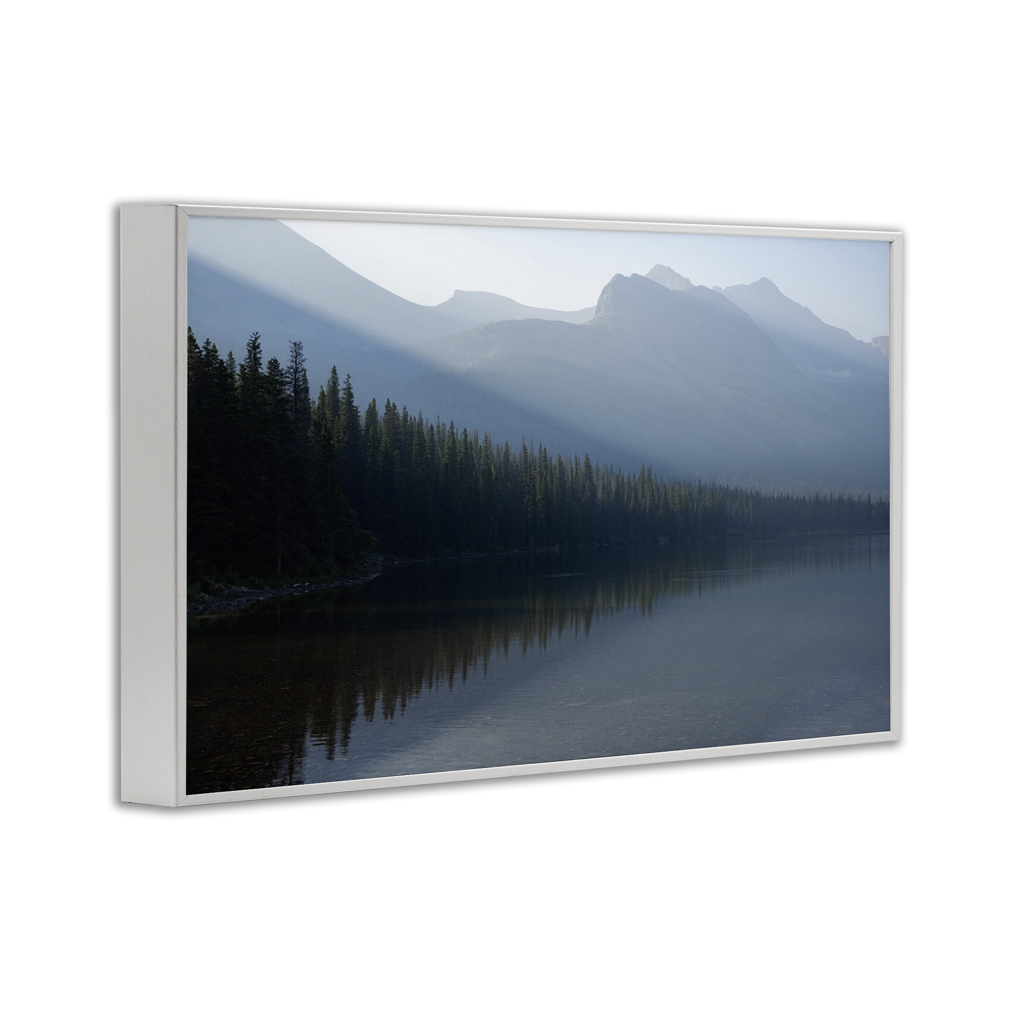 Stupell Industries Foggy Lakeside Trees Landscape Photography White Framed Art Print Wall Art, 30 x 20