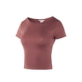 thumbnail image 2 of A2Y Women's Basic Solid Short Sleeve Rayon Fitted Crop Top Tee Rosy Dust M, 2 of 5
