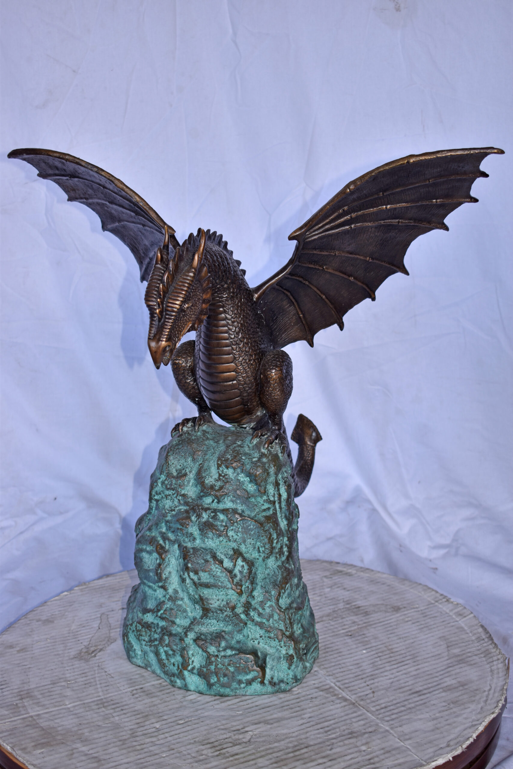 Nifao Dragon Standing on Rock Outdoor Fountain Statue, Bronze Garden Water Feature Sculpture for Patio & Yard – Garden Water Feature Sculpture, 23"L x 18"W x 23"H