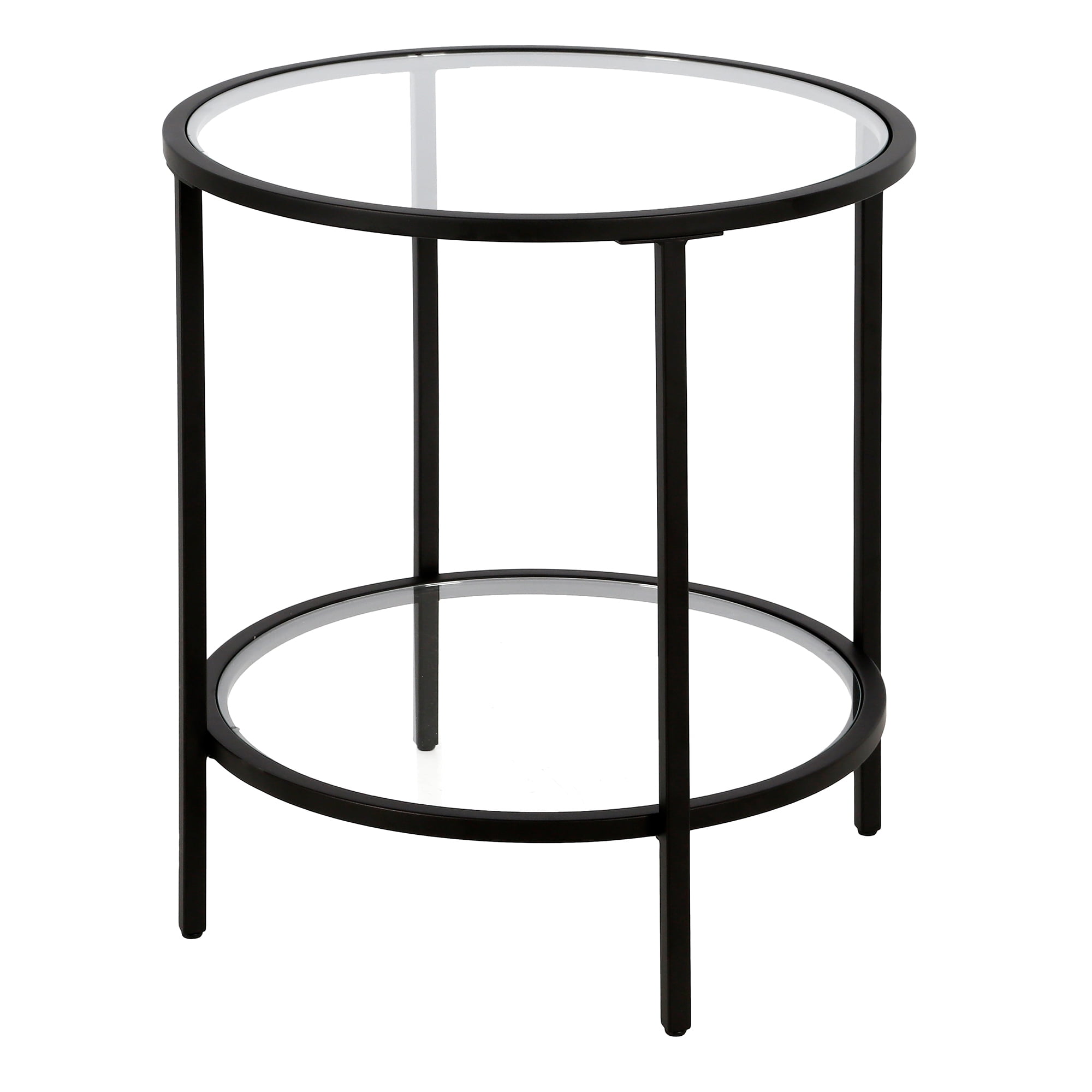 Evelyn&Zoe Contemporary Round Side Table with Glass Shelf & Glass Top