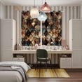 thumbnail image 5 of Brown Teal Geometric Kitchen Curtains 63 Inch Length, Retro Modern Plaid Abstract Art Grommet Top Bedroom Living Room Curtains, Light Filtering Cafe Curtain Drapes 2 Panels Set 84''x63'', 5 of 9