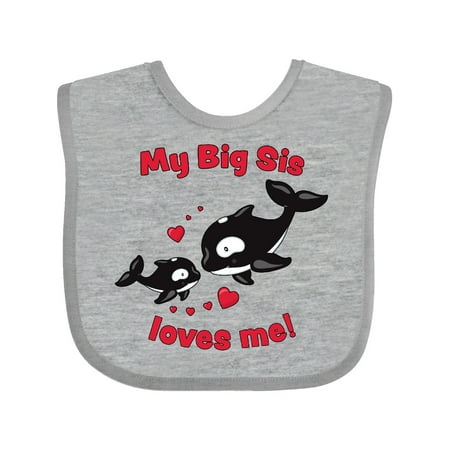 

Inktastic My Big Sis Loves Me Orca Family Gift Baby Boy or Baby Girl Bib