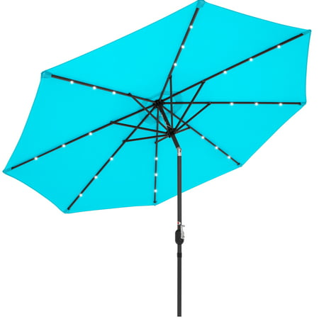 Best Choice Products 10ft Solar LED Lighted Patio Umbrella w/ Tilt Adjustment, Fade-Resistant Fabric - Light (Best Collapsible Umbrella Uk)