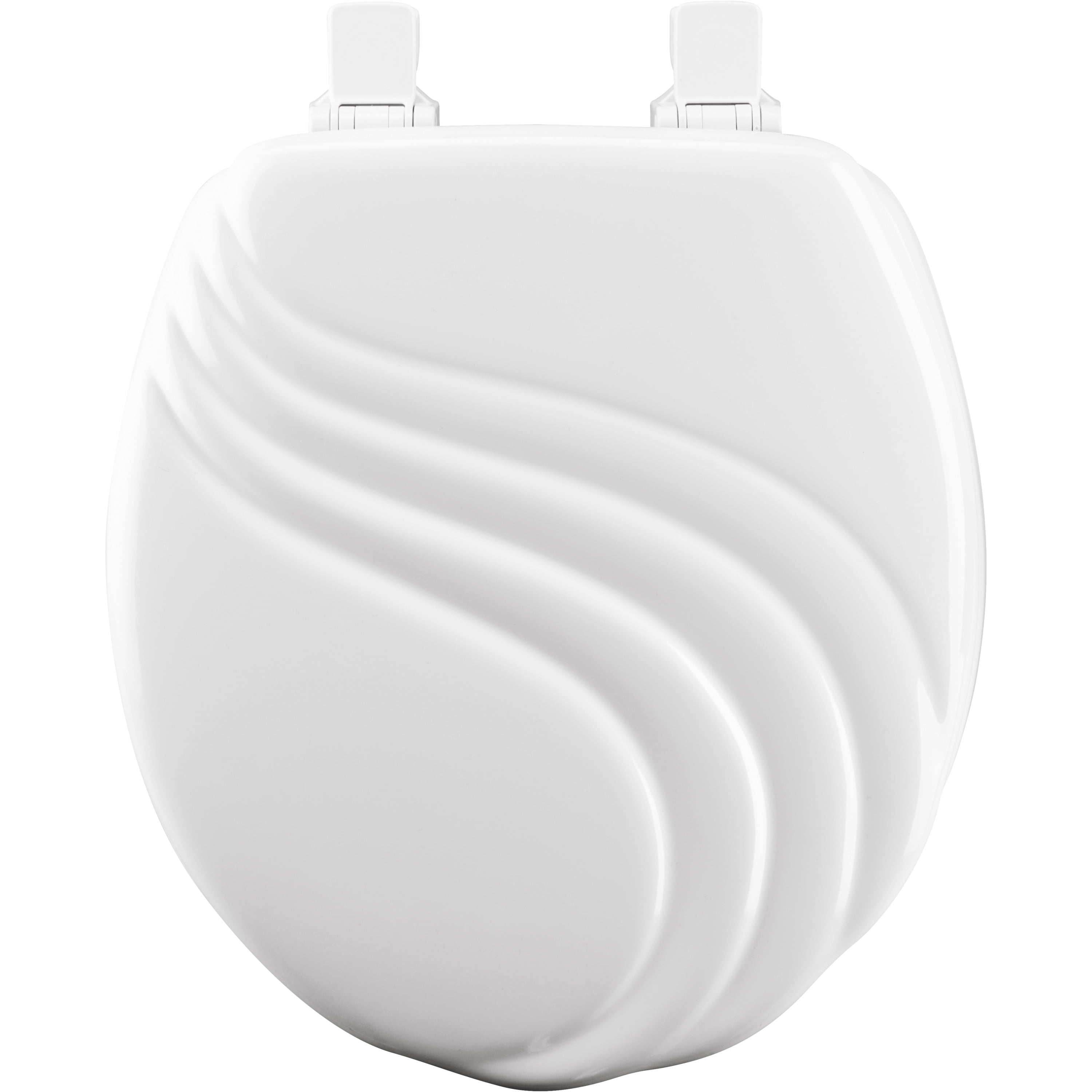 Mayfair Swirl Round Enameled Wood Toilet Seat in White with Stay·Tite