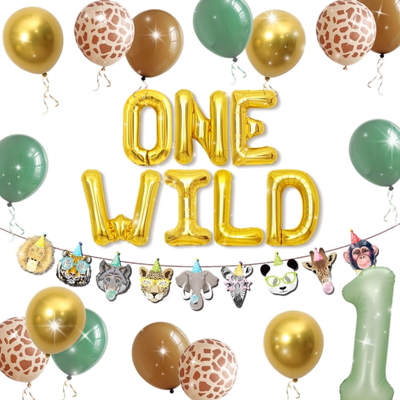 Wild Animal Theme 1st Birthday Party Decorations - ONEWILD Balloon & Banner Set for Jungle Safari Celebrations