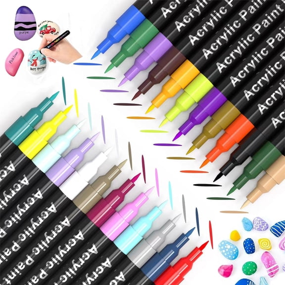 Acrylic Paint Pens for Rock Painting - Set of 24 Extra Fine Point Non-Toxic Paint Markers for Stone, Ceramic, Glass, Wood, Canvas, Fabrics DIY Crafts