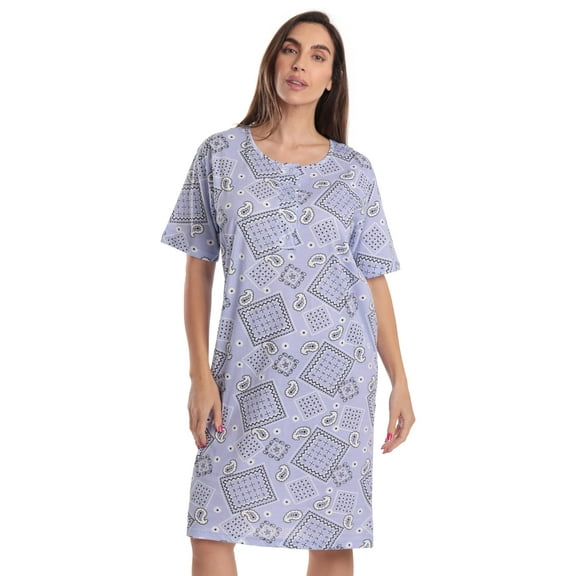 Just Love Short Sleeve Nightgown Sleep Dress for Women Sleepwear 4360-10779-PNK-XL (Patchwork Bandana - Lilac, Small)