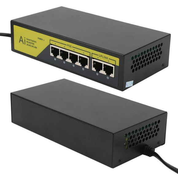 6 Port POE Switch, 4 10/100mbps POE Ports, 2 10/100mbps UP Link Ports At 65W for IP Cameras WLAN Access Points, IP Phones, with Advanced Auto Sensing Algorithm