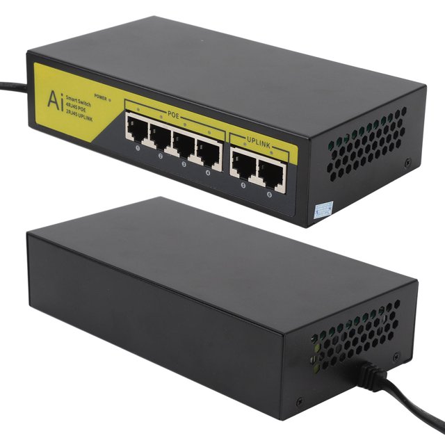 Conmutador Poe de 6 Puertos, 4 Puertos Poe 30W, 2 Puertos Uplink, 10/100Mbps, Metal, IEEE802.3af/AT, Distancia Extendida de 250m, Para Cámaras IP, Teléfonos VoIP