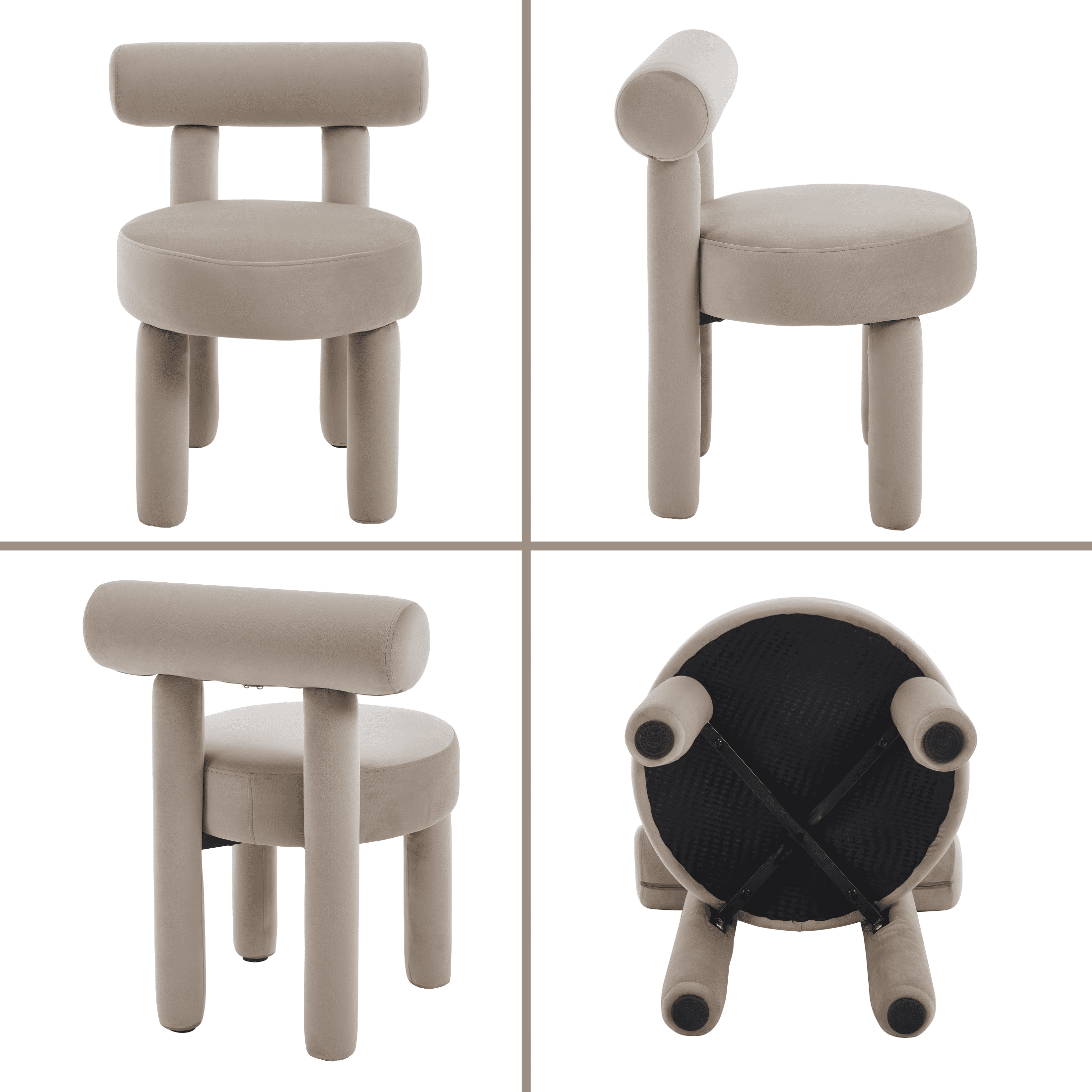 Guyou Velvet Dining Chairs - Set of 4, Modern Upholstered Armless Side Chairs with Open Back, 21.5" Wide for Dining Room & Vanity, Khaki