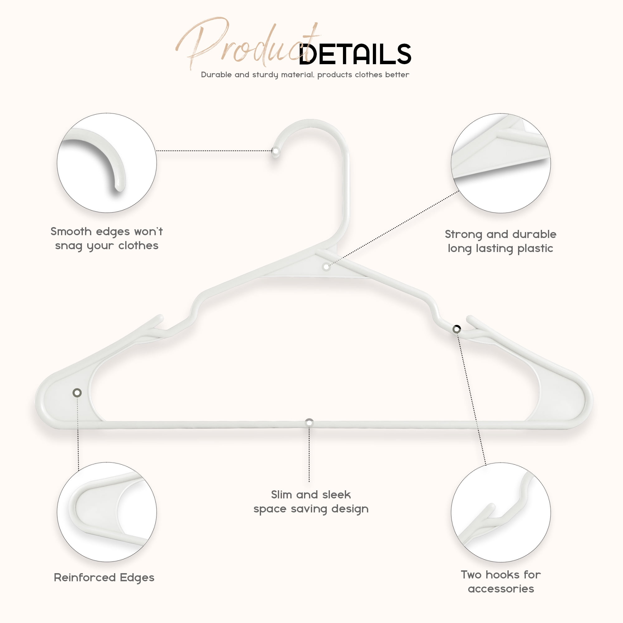 Lux Decor Collection White Plastic Hangers 50 Pack - Space-Saving Design, Perfect for Everyday Use