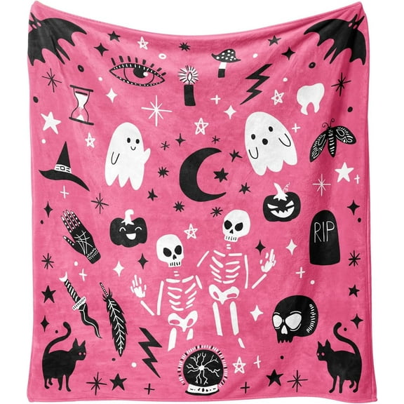 Kuscheln Halloween Throw Blanket, Trick or Treat Cool Gothic Blanket, Pumpkin Retro Halloween Cozy Blanket for Bed Couch, Soft Comfy Fleece Flannel Throws Blankets Decor