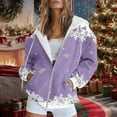 thumbnail image 4 of Women's Hoodies Sweatshirts Women's Christmas Printed Hoodie With Casual Loose Zipper Hoodie Light Purple M, 4 of 7