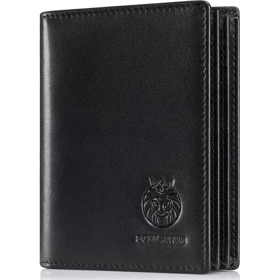 SCHLATUM Genuine Leather Wallet for Men, RFID Blocking, 15 Card Slots, Black