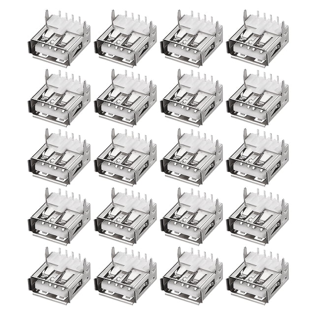 Conector USB PCB Tipo-A hembra de 4 pines a 90 grados, 20 piezas
