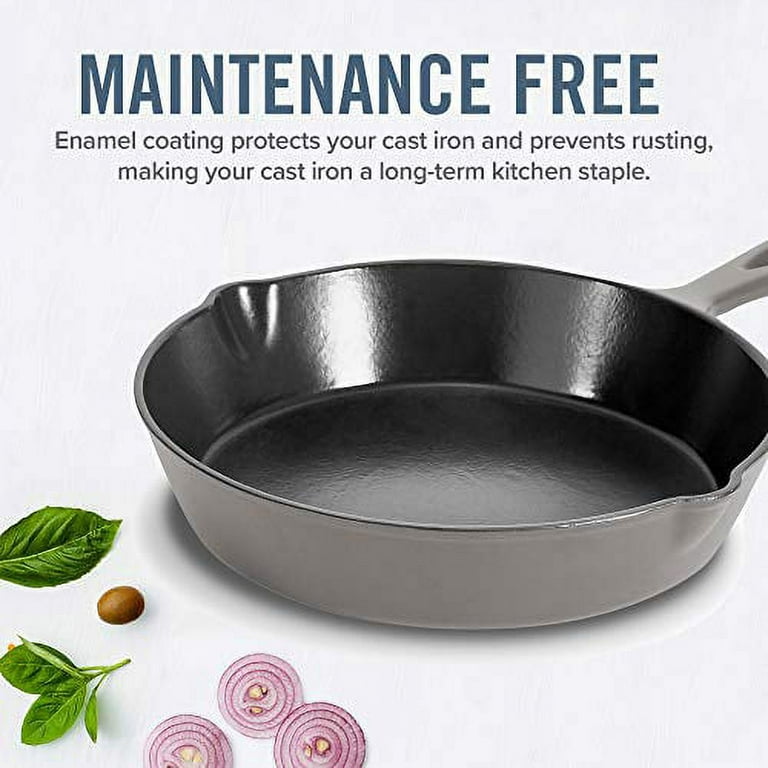 Geoffrey Zakarian 9.5 Non-Stick Cast Iron Frying Pan, Titanium-Infused  Ceramic Coating with Two Easy Pour Spouts - Gray 