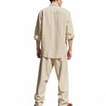 thumbnail image 3 of Linen 2 Piece Sets for Men Button Down Long Sleeve Shirts with pocket Casual Loose Fit Trousers Summer Beach Daily Wear Outfits Clothing Sets for Men Khaki XL, 3 of 6