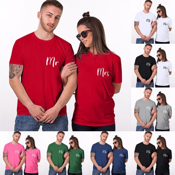 Hinvhai Men Couples Lover Valentine's Day Short Sleeve Letter Print T Shirts Tops White XL(XL)