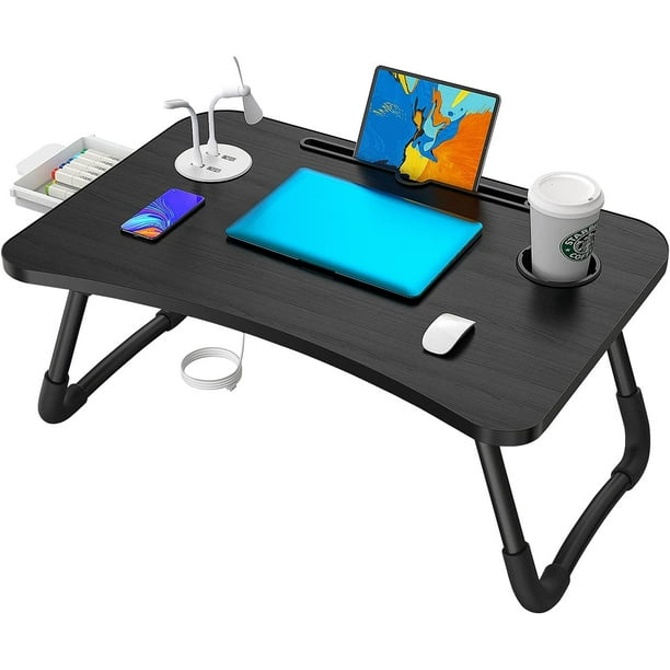 avec USB Ventilateur] Table Ordinateur Portable Pliable Bois