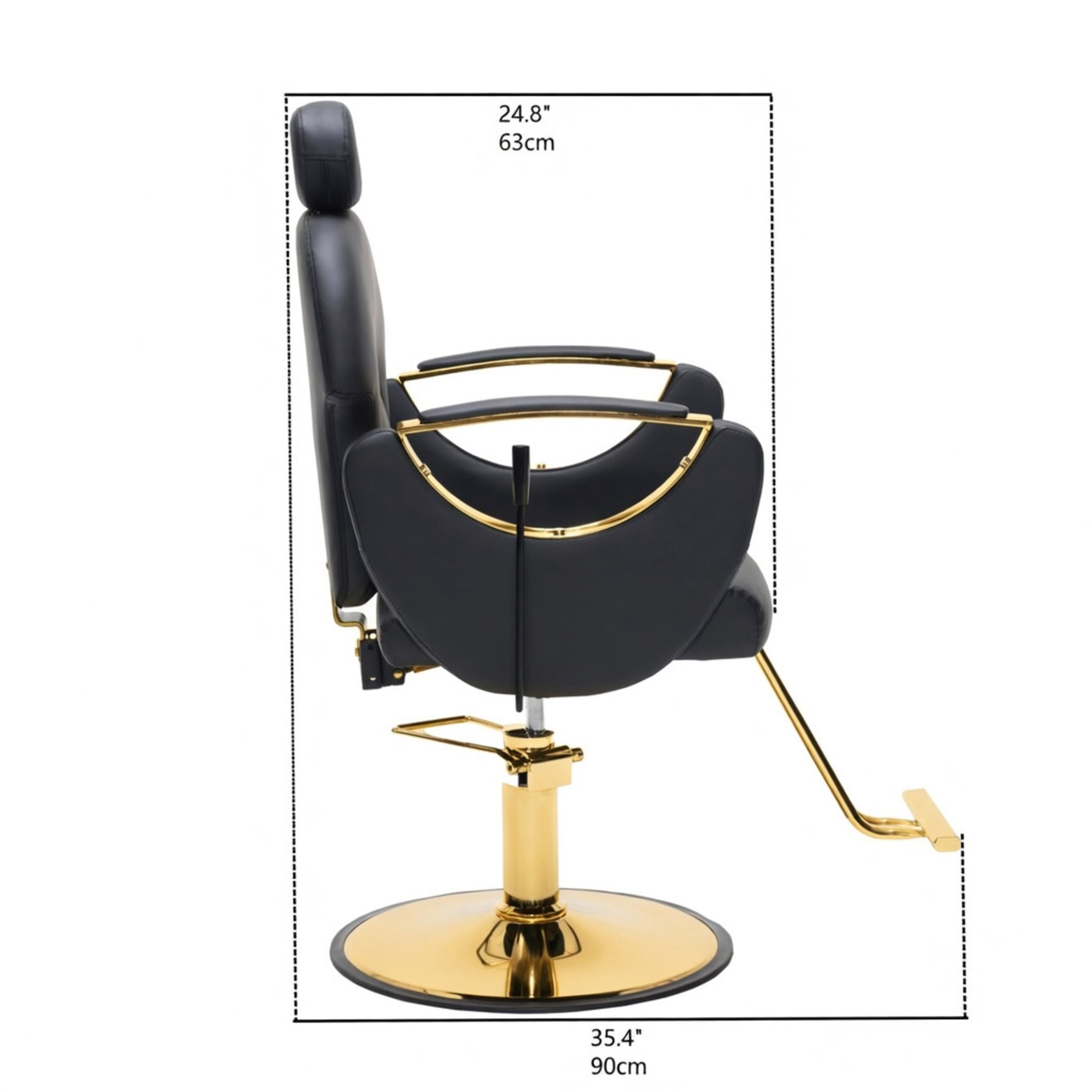 Noble House Hydraulic Barber Chair, Reclining Salon Styling Chair, PU Upholstery, Black + Gold