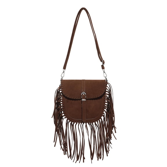 New Fashion Women's Handbag, Suede Matte Single Shoulder Bag, Ethnic Fringe Velvet Bag, Vintage Versatile Single Shoulder Crossbody Bag, Riveted Saddle Bag
