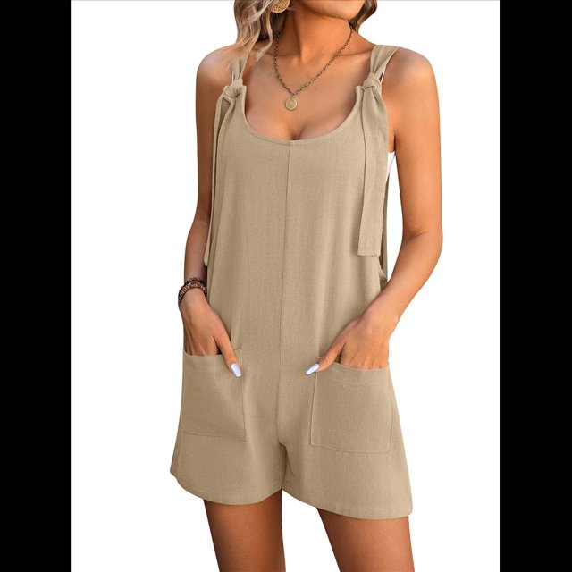 Mono de Verano Sin Mangas para Mujer, Holgado y Ajustable, Ideal para Playa, Viajes y Vacaciones, con Bolsillos. Albaricoque L