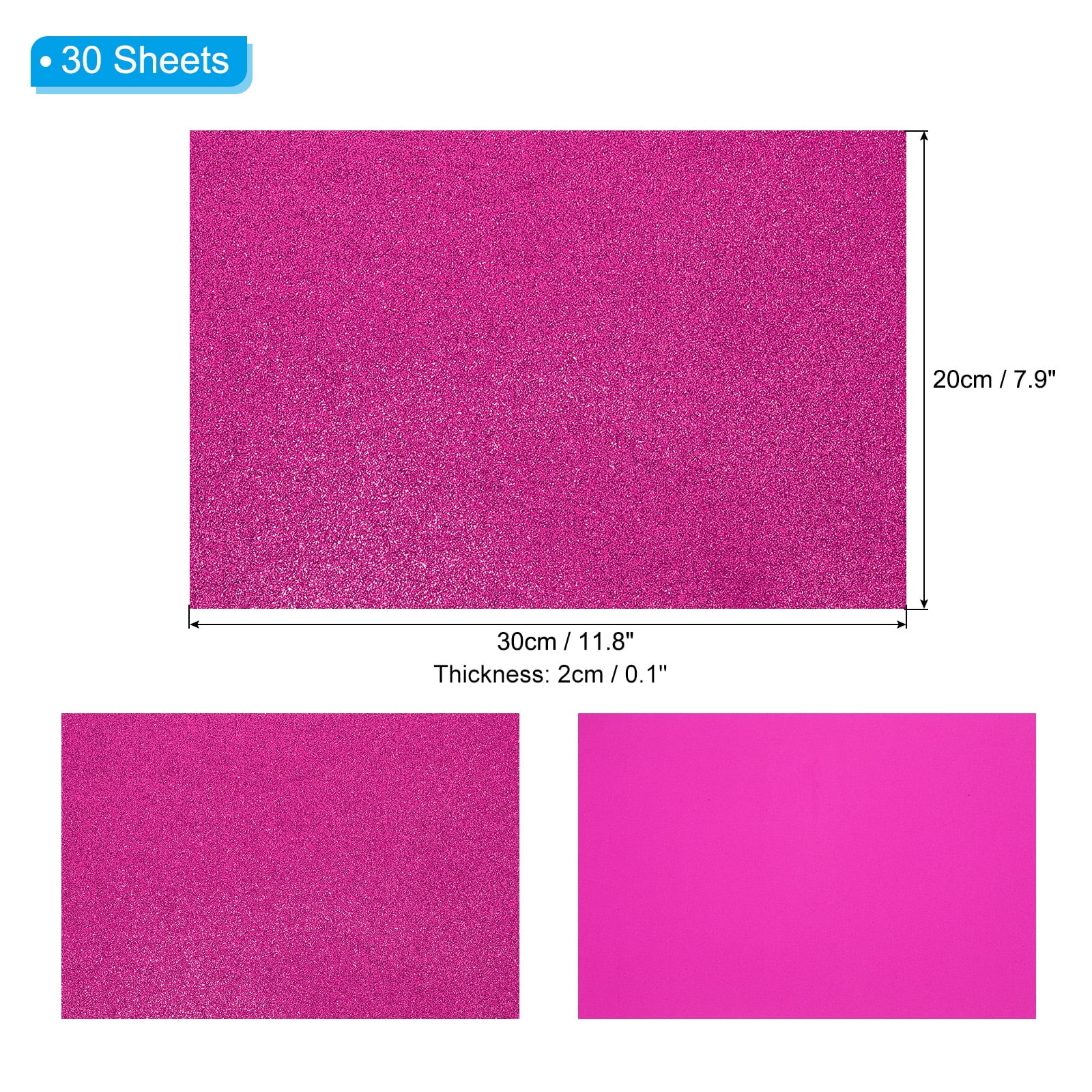 Uxcell Purple Red Shiny EVA Glitter Foam Sheet 11.8 x 7.9 Inch 2mm Thick with Back Adhesive Sparkle EVA Glitter Felt for Crafts DIY Project, 30 Pcs