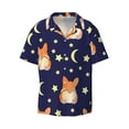 thumbnail image 4 of Uemuo Corgi Lying With Moons And Stars Pattern Cotton Linen Short Sleeve Shirts,Casual Lightweight Button Down Shirts,Vacation Beach Summer Tops-Large, 4 of 7