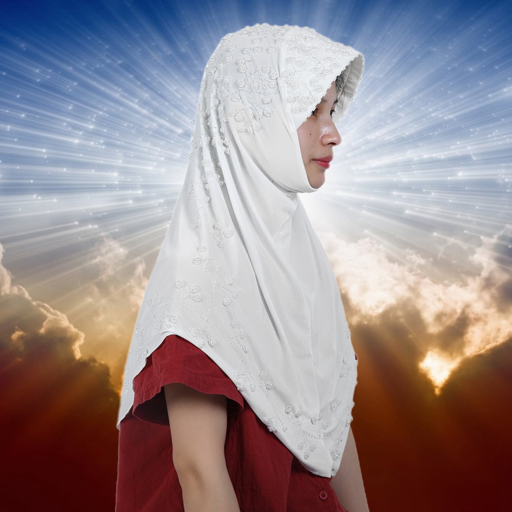 Muslim Face Veil Bead Headscarf Breathable Ice Silk Hat Women Head Decoration Religious Supplies