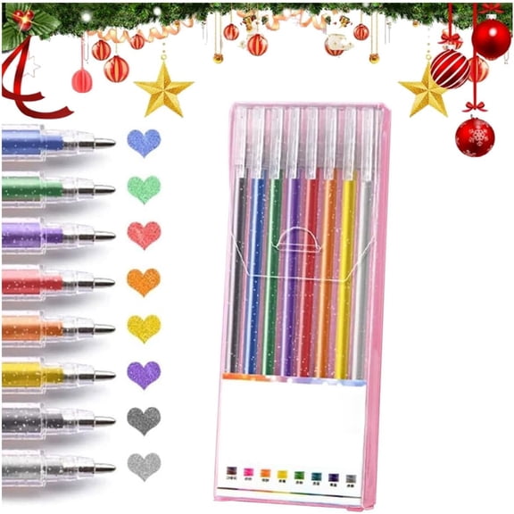 Glitter Gel Pen Set, 2026 New Metallic Gel Pens, Vibrant Colored Gel Pen, Sparkle Art Gel Pens for Journaling, Neon Craft Gels Pen for Adults for Coloring Book, Drawing Art Supplies (8)