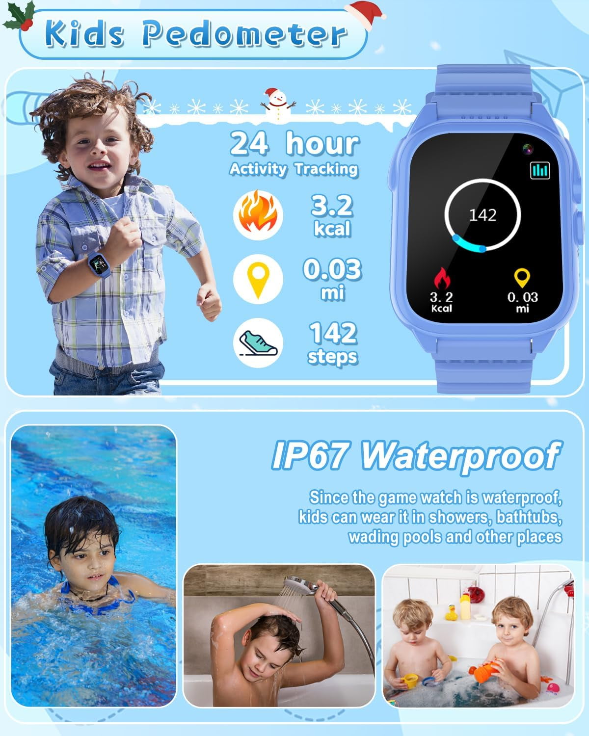 Kids Waterproof Smart Watch for 3-12 Year Old Boys Girls Learning Toys with 26 Puzzle Game 1.44'' HD Touchscreen Camera Video Music Audible Story Pedometer Alarm Watch for Christmas Learning Toy Gift