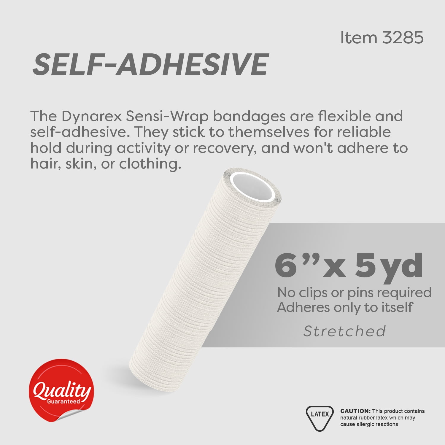 Dynarex Sensi-Wrap Self-Adhesive Bandages, 12-Pack, 6" x 5 yards, White, Latex, Colored Elastic Cohesive Athletic Tape, Tattoo Grip & Vet Wrap
