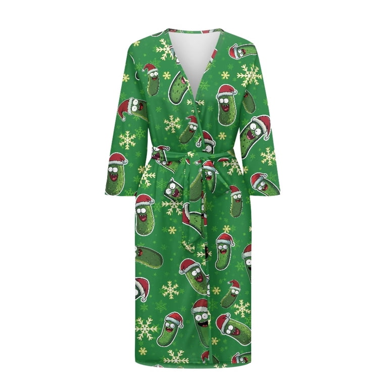 Yuyamidu Christmas Robe for Women After Shower Xmas Cucumber V Neck Bathrobe  Nightgown Womens Lingerie Robes Snowflake Long Dressing Gown Size XL, Green  - Walmart.com