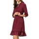 thumbnail image 5 of INSPIRE CHIC Vestido A-Line de Chifón con Volantes en Capa y Mangas 3/4, Talla XL, Burdeos, 5 of 8