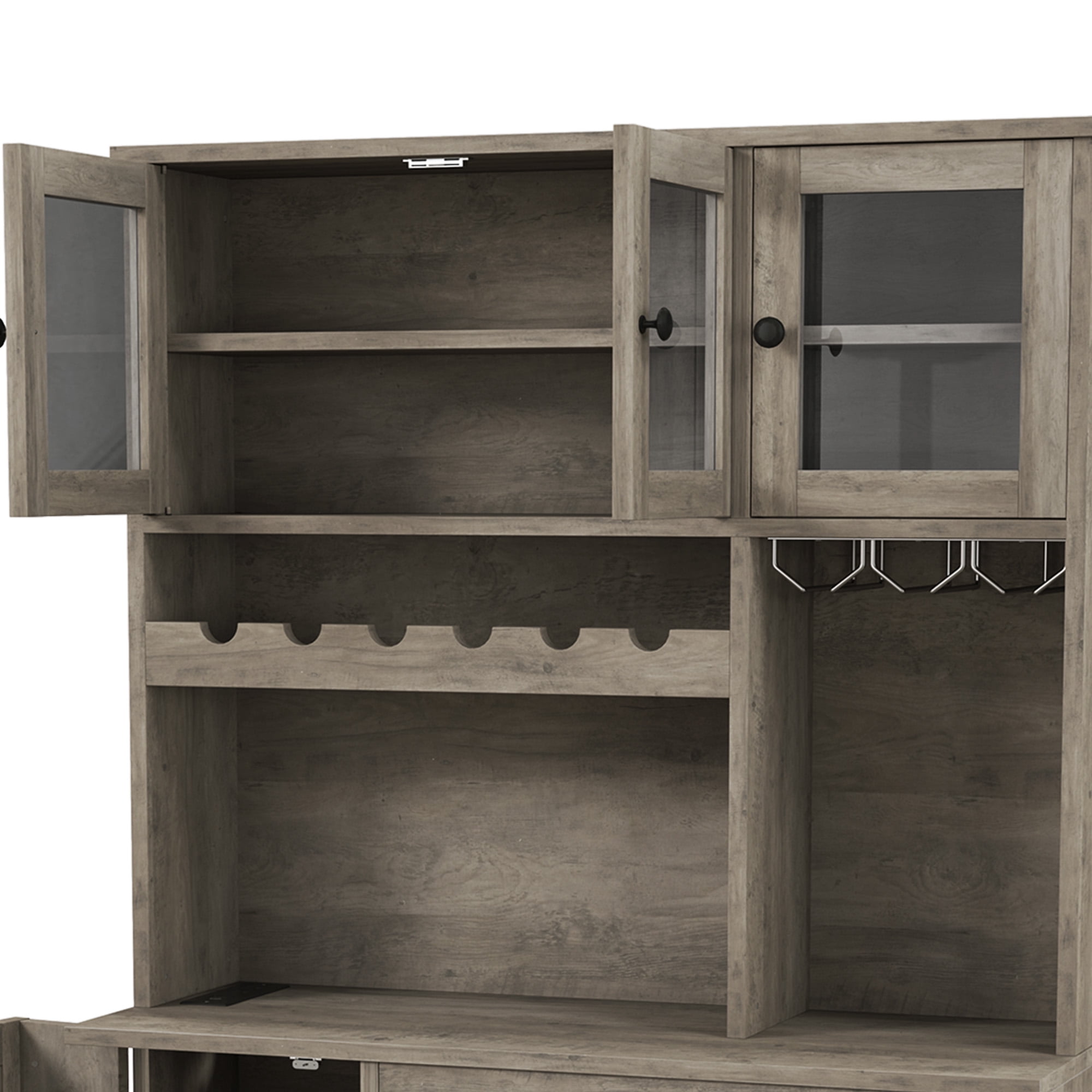 Uforic Kitchen Pantry Cabinet with Charging Station and Drawers,Storage Cabinet for Entryway, Kitchen Gray