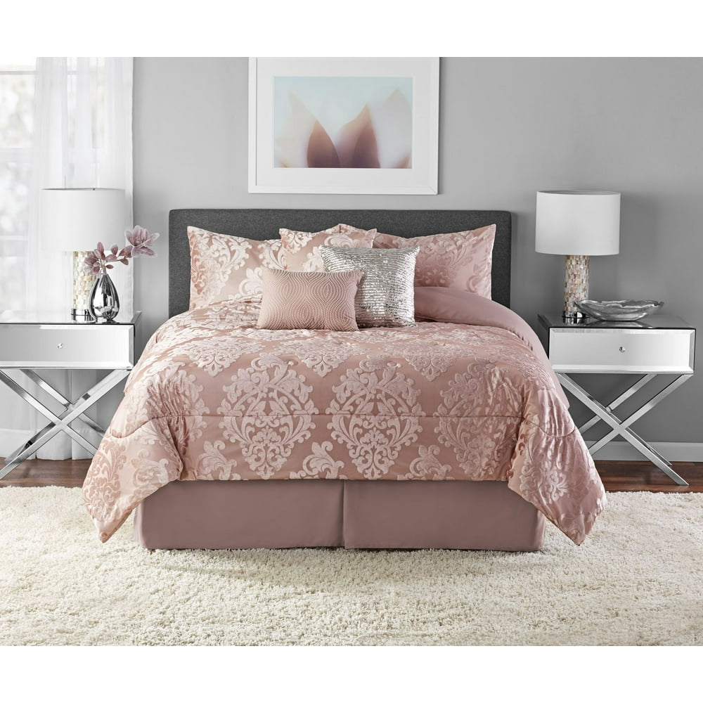 Mainstays Armin Burnout Velvet Damask 7Piece Comforter Set, Full/Queen