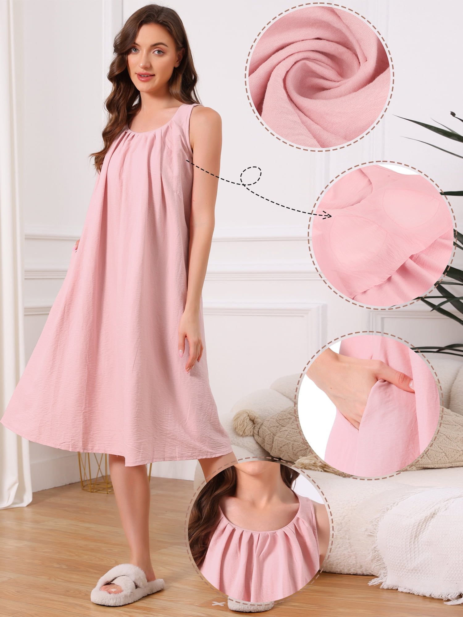 DARING DIVA Women's Tank Sleepshirt Soft Midi Sleeveless Nightgowns S Pink
