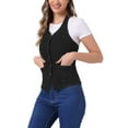 thumbnail image 5 of INSPIRE CHIC Women's Denim Vest Halter Neck Button Down Backless Jean Waistcoat S Black, 5 of 6