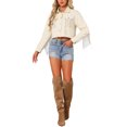 thumbnail image 2 of INSPIRE CHIC Women's Jacket Cropped Jean Fringe Long Sleeve Frayed Hem Tassel Trim Denim Jacket L Oyster White, 2 of 5